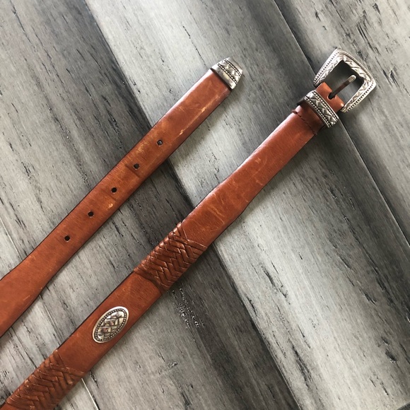 Vintage Accessories Vintage 9s Mens Tan Leather Belt W Southwestern